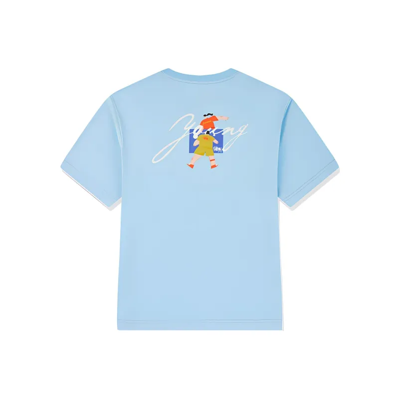 QIAODAN Drop Shoulder Sleeve T Shirt Unisex Sunny Mountain Blue-1