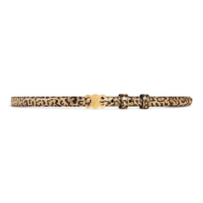 CELINE Leopard Print Pattern Pin Buckle Leather Belts Women's Gold --1