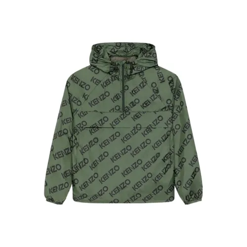 KENZO Logo Printed Half Zipped Hooded Jacket