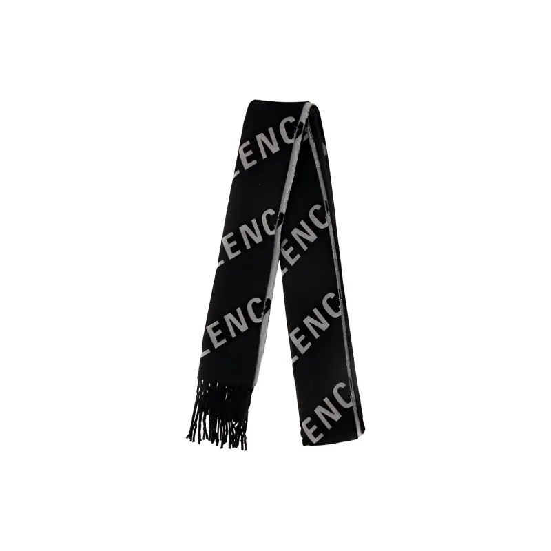 Balenciaga Allover Logo Fringed Scarf-1