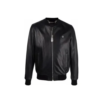PHILIPP PLEIN Logo patch Leather Bomber Jacket
