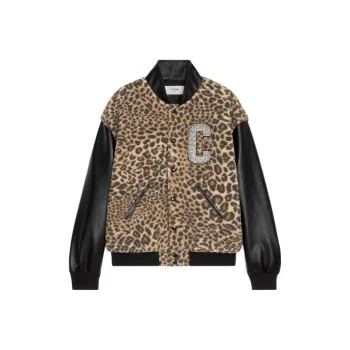 CELINE Crystal Embellished Leopard Print Bomber Jacket