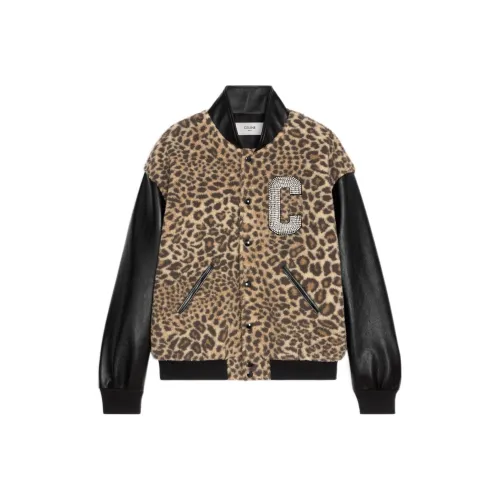 CELINE Crystal Embellished Leopard Print Bomber Jacket