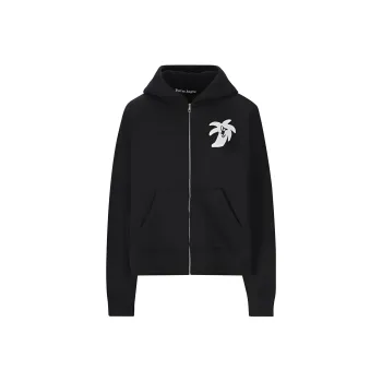 PALM ANGELS Logo Print Zip Up Hoodie