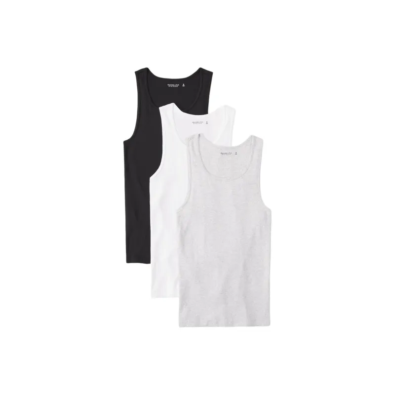 Abercrombie＆Fitch Tank Tops Men 3 Pack Black+White+Gray-0
