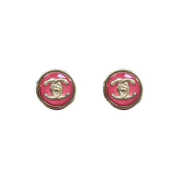 CHANEL 3D Effect Button Stud Earrings Women's Pink