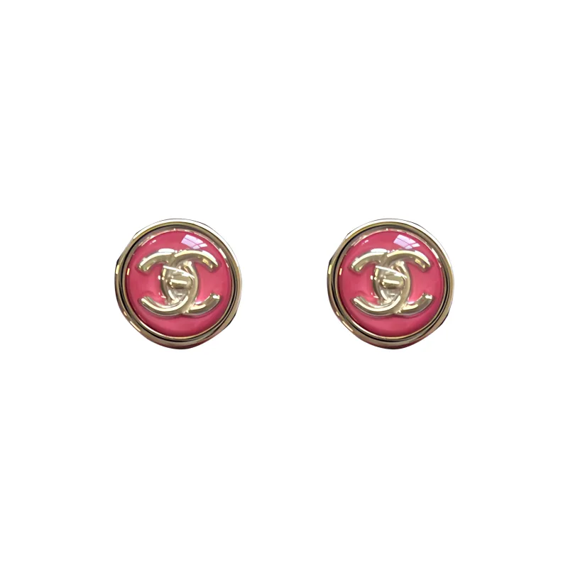 CHANEL 3D Effect Button Stud Earrings Women's Pink-0