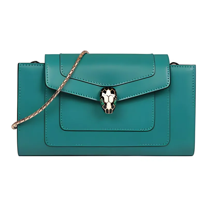 BVLGARI Serpenti Forever Series Calfskin Wallet, Crossbody Bag, Shoulder Bag Women's Bright Green-1
