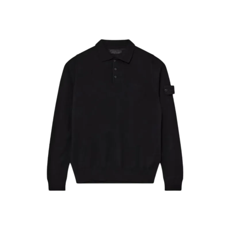 STONE ISLAND Compass-Badge Long-Sleeved Knitted Polo Top-0