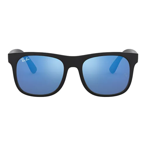 RayBan Sunglasses Kids Rubber Black Frame Blue Reflective Blue Lens 702855