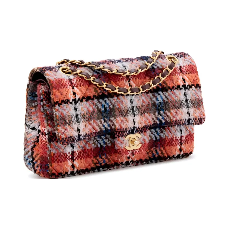 CHANEL 22PClassic Flap CF Twill Soft Woolen Crossbody Bag, Shoulder Bag Mini Women's Orange & Blue-1