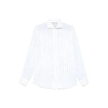 Brunello Cucinelli Spread Collar Chalk Striped Easy Fit Shirt