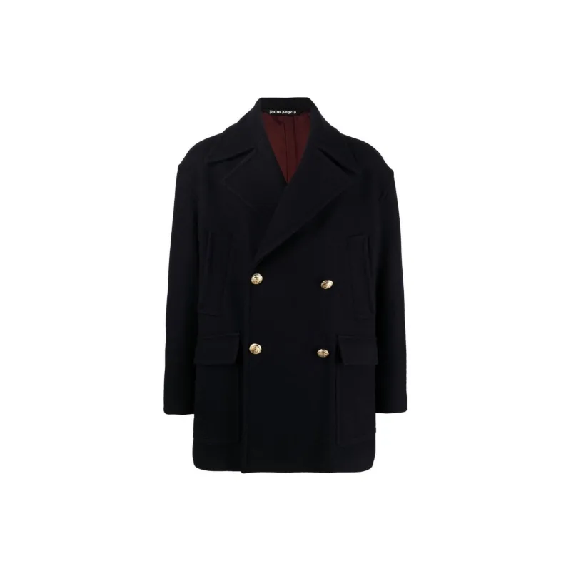 PALM ANGELS Palm Tree Embroidered Double Breasted Coat-0