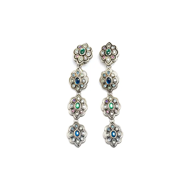 GUCCI 1990 Crystal And Palladium Plated Drop Clip On Costume Earrings-0