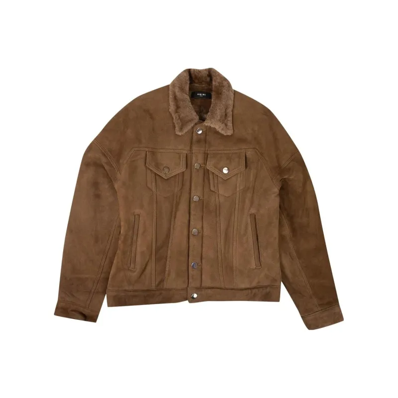 AMIRI Suede And Shearling Oversized Trucker Jacket-0