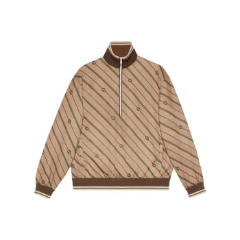 GUCCI Twill Gg Stripe Knit Half Zip Jacket