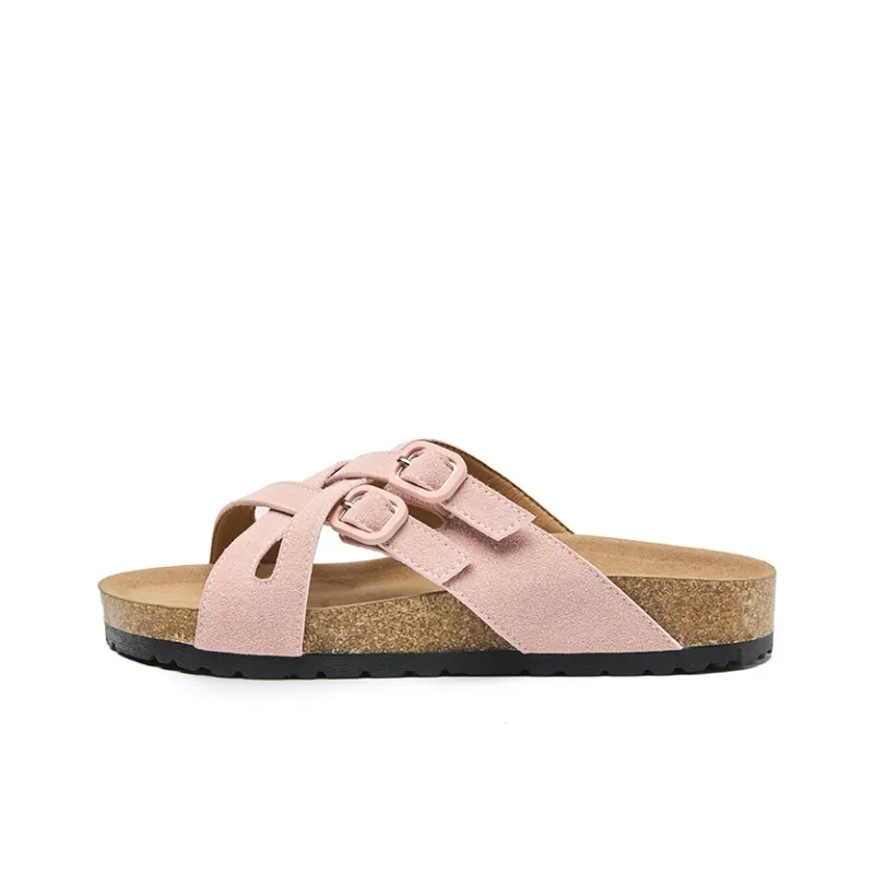 VAEL Leather Patchwork Slip Resistant Abrasion Resistant Cushioning Slide Slippers Women's-0