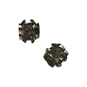 CHANEL Stud Earrings Unisex Black