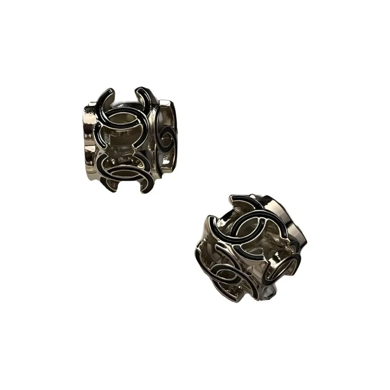 CHANEL Stud Earrings Unisex Black-0