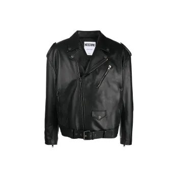 MOSCHINO Fringe detail Leather Biker Jacket