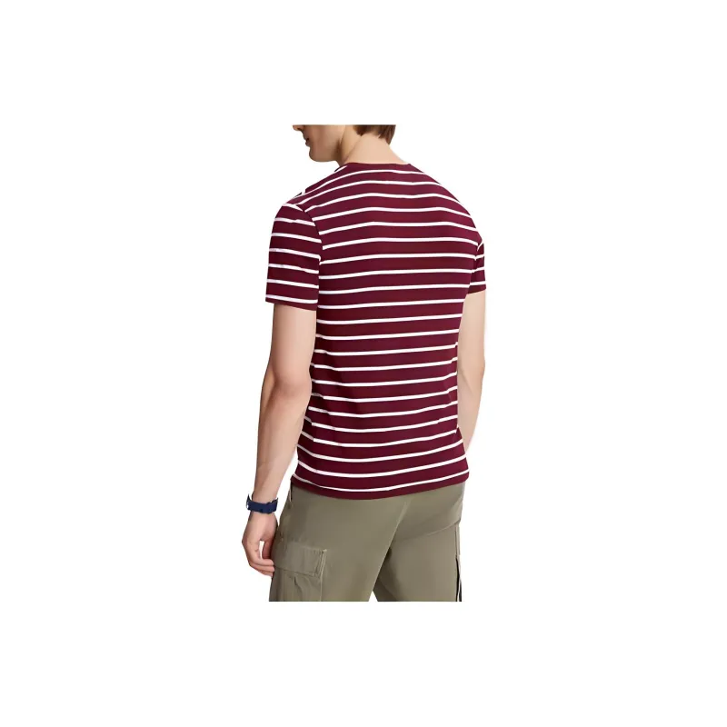 Tommy Hilfiger Slim Fit Stripe Stretch Cotton T Shirt Men's Dark Red-1