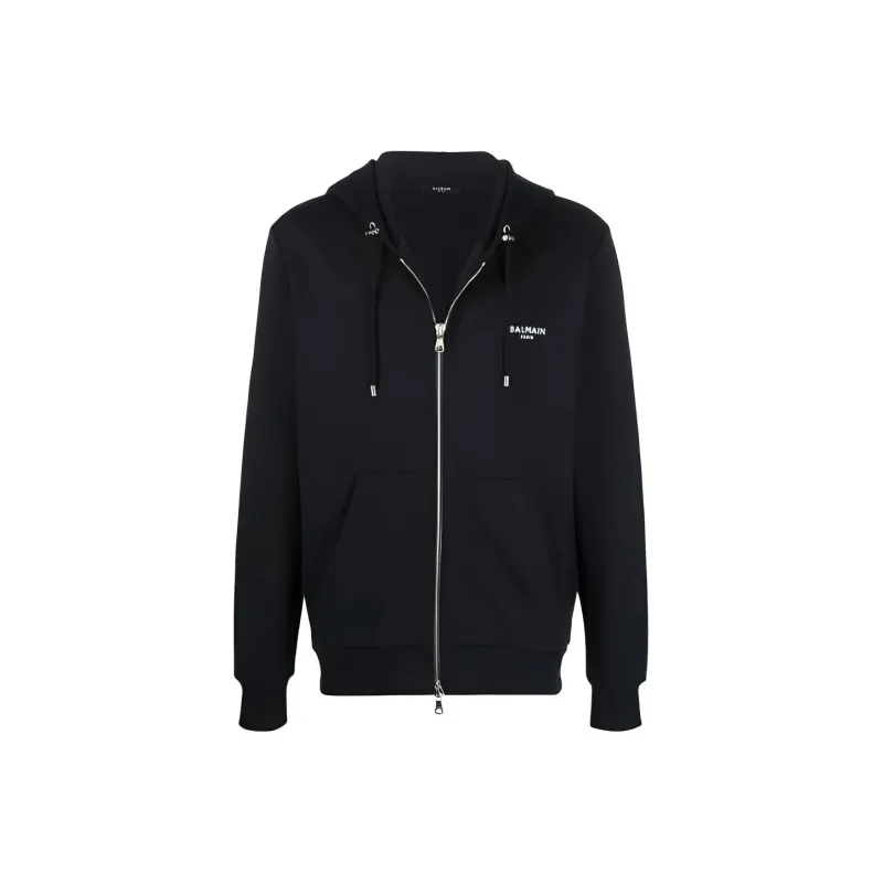 BALMAIN Logo Printed Zipped Drawstring Hoodie-0