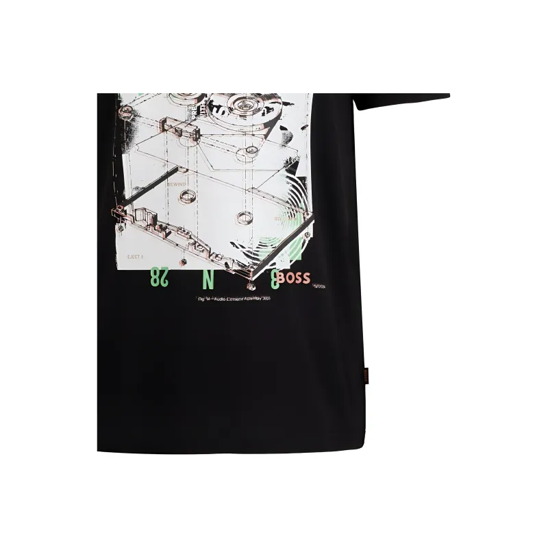 HUGO BOSS Cotton Jersey T Shirt With Seasonal Print T Shirt Men's Black-5