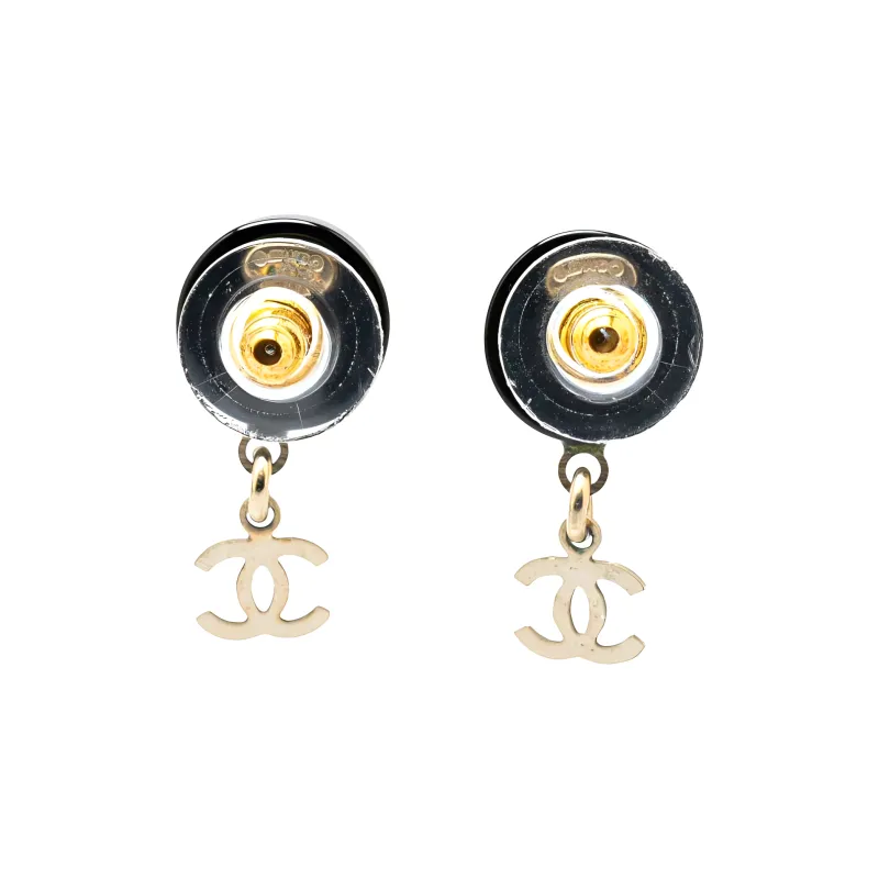 CHANEL 2006 Resin Cc Chain Drop Push Back Costume Earrings-2