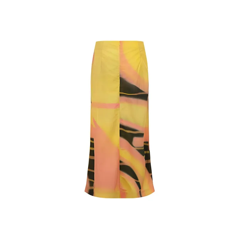 URBAN REVIVO Casual Long Skirt Women's Yellow Print-1