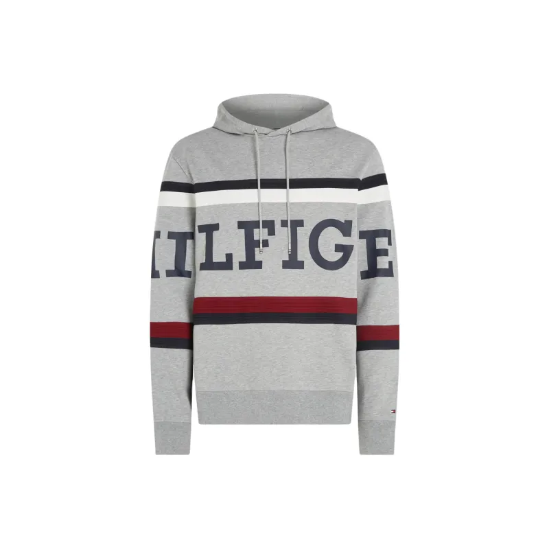 Tommy Hilfiger Global Stripe Hilfiger Monotype Logo Hoody Sweatshirt Men's Light Gray-0