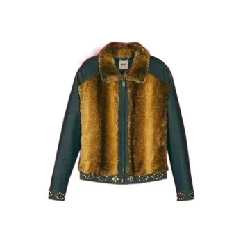 GUCCI X GUCCI Crystals And Studs Details Denim/Faux Fur Jacket