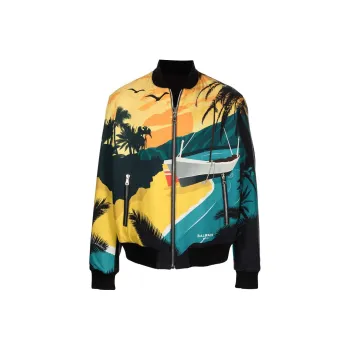 BALMAIN Reversible Graphic print Bomber Jacket
