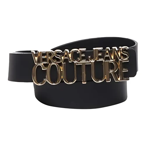 VERSACE JEANS COUTURE Letter Logo Smooth Buckle Leather Belts Women's Black