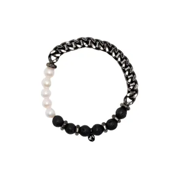 Agnes B. Steel Pearl Bracelets Men's Black