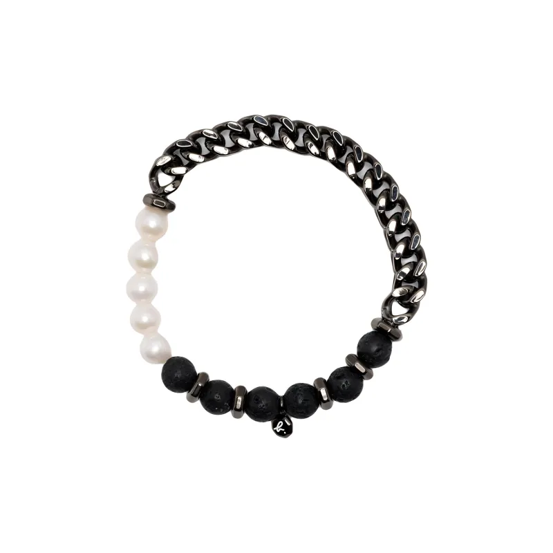 Agnes B. Steel Pearl Bracelets Men's Black-0