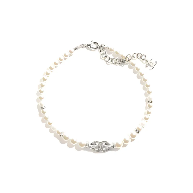 CHANEL Metal Necklaces Women's White-1