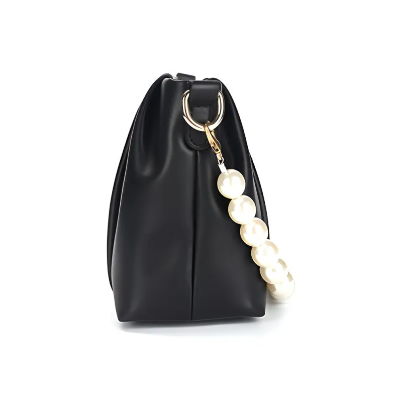 DEERE JACK Cow Leather Shoulder Bag, Cloud Bag, Handbag, Shoulder Bag, Crossbody Bag Medium Size Women's Black/White-3