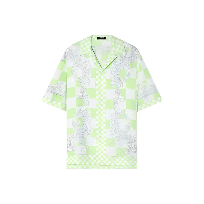 VERSACE Medusa Print Checkered Silk Shirt-0