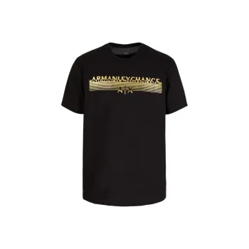 ARMANI EXCHANGEAE Letter Logo Print Crew Neck Short Sleeved T Shirt T Shirt Men's Black