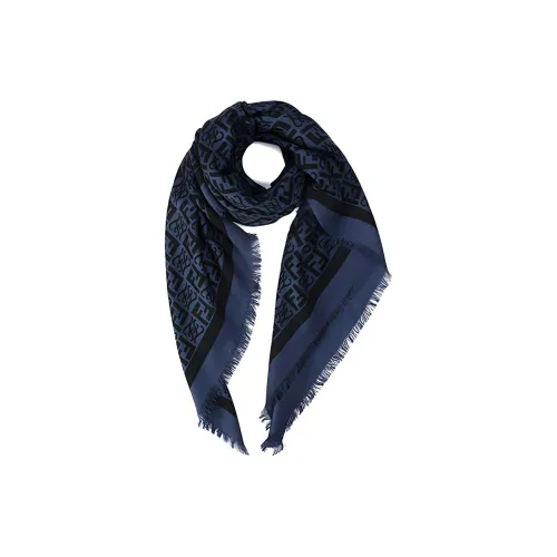 FENDI Silk Scarves Men Dark Blue Black