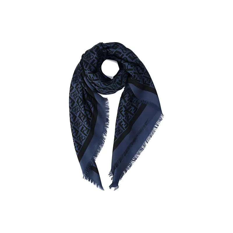 FENDI Silk Scarves Men Dark Blue Black-0