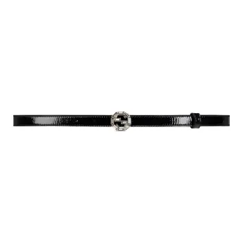 GUCCI Solid Color Design Metal Leather Belts Unisex Black 1.5cm