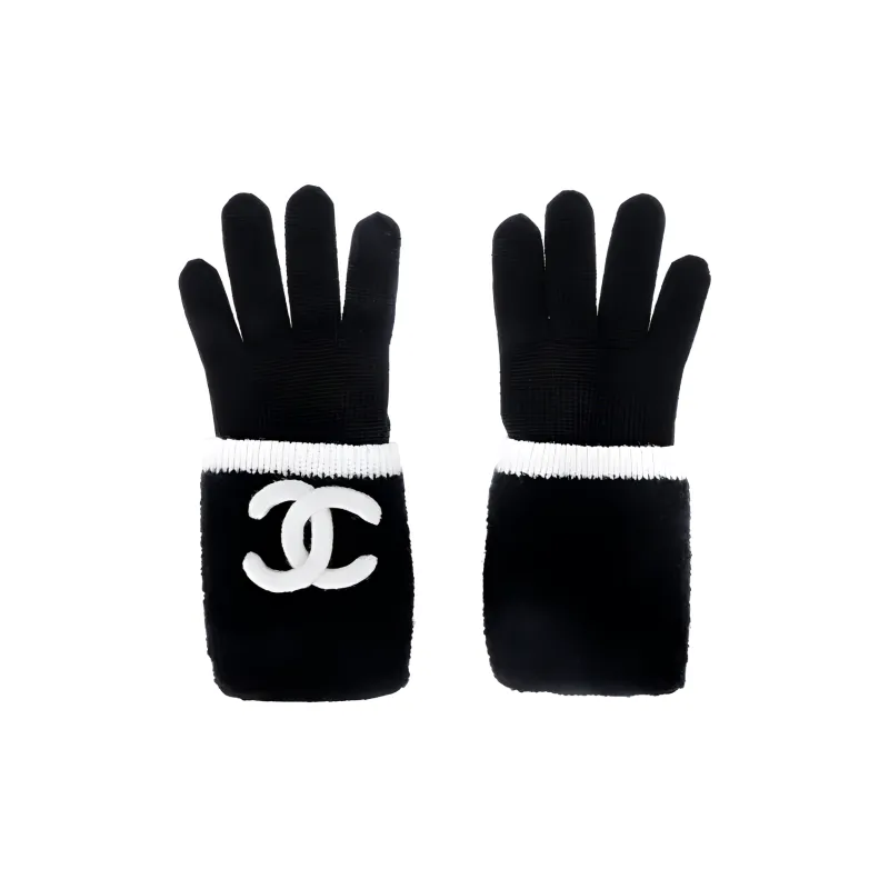 CHANEL Knit Gloves Women's Black-0