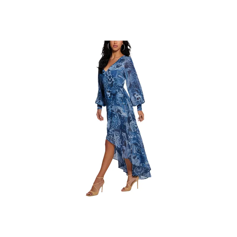 GUESS Eco Nuovo Bahia Wrap Maxi Dress Long-Sleeved Dresses Women's Blue-2