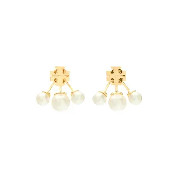 TORY BURCH Kira Logo Engraved Post Back Pearl Earrings
