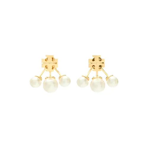 TORY BURCH Kira Logo Engraved Post Back Pearl Earrings