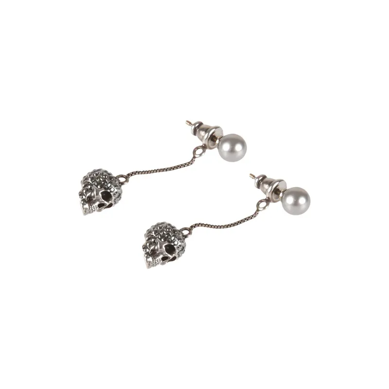 Alexander McQueen Pave Skull Chain Earrings-1