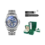 Premium Gift Square Box-Silver Case Blue Dial Silver Steel Band