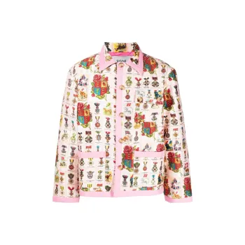 BODE Tobacco Signet Quilted Silk Jacket 'Pink/Multicolor'