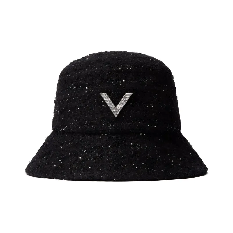Valentino Viscose Cotton Acrylic Polyamide Metal Fiber Wool Polyester Bucket Hats Women's Black-0